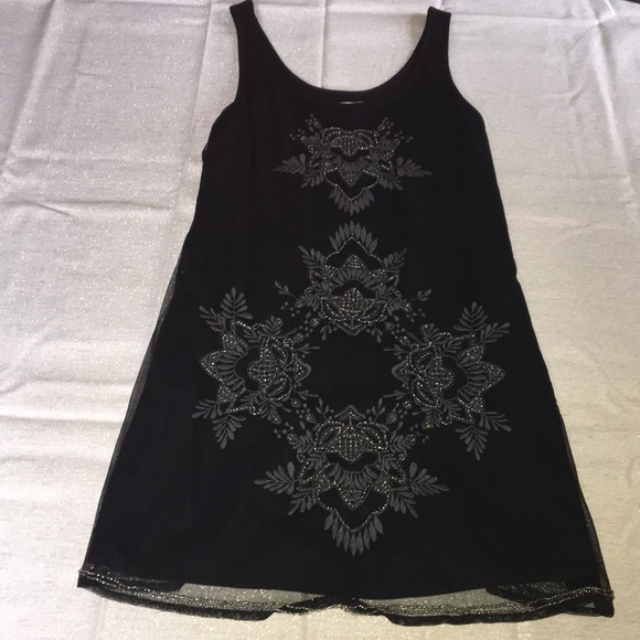 black embroidered mini dress